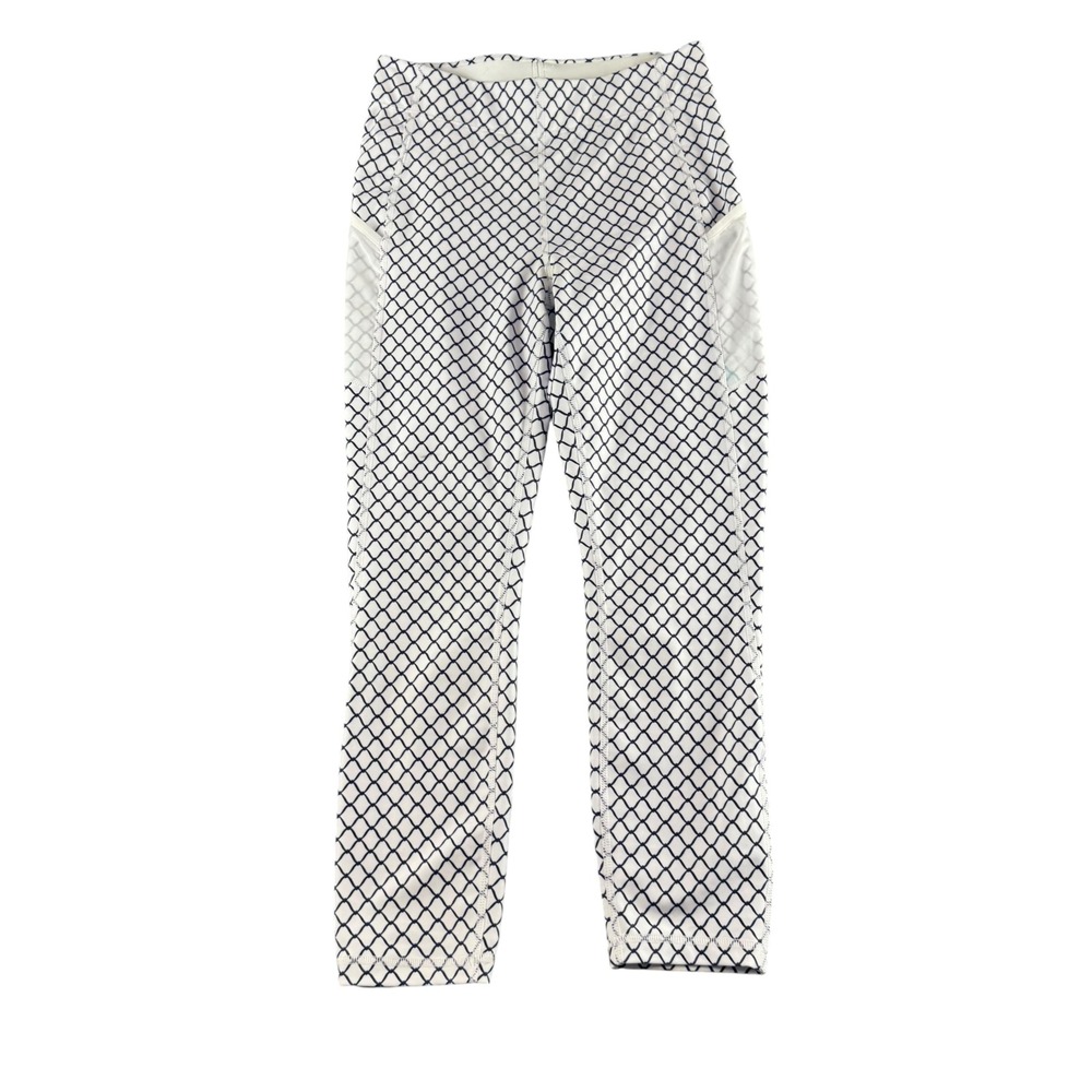 Sports Illustrated Womens Navy White Lattice Print Capri Leggings Mesh Pockets M